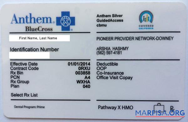 Downloadable USA Anthem company health insurance card real example